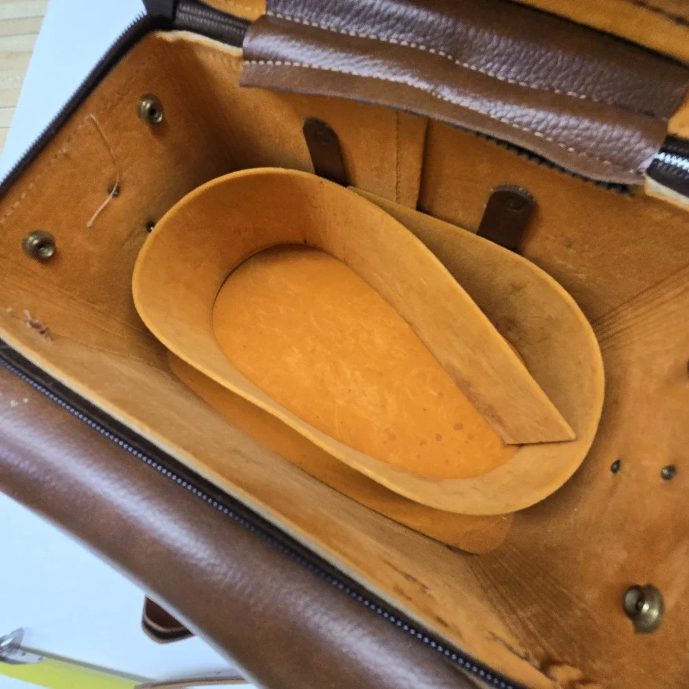 Vintage Hard Brown Leather? Like Camera Case Shoulder Bag Velvety Interior Strap